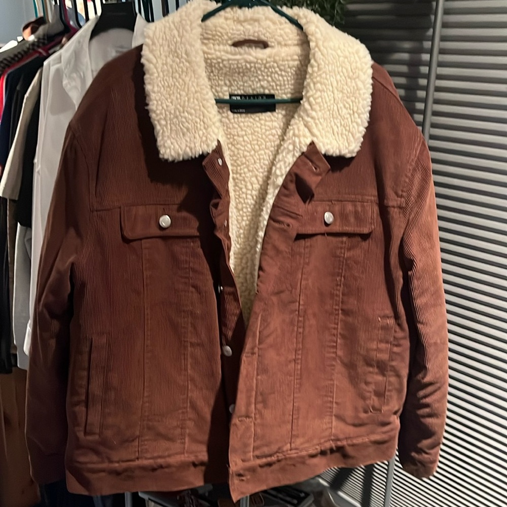 ASOS DESIGN oversized cord western jacket with borg lining in brown